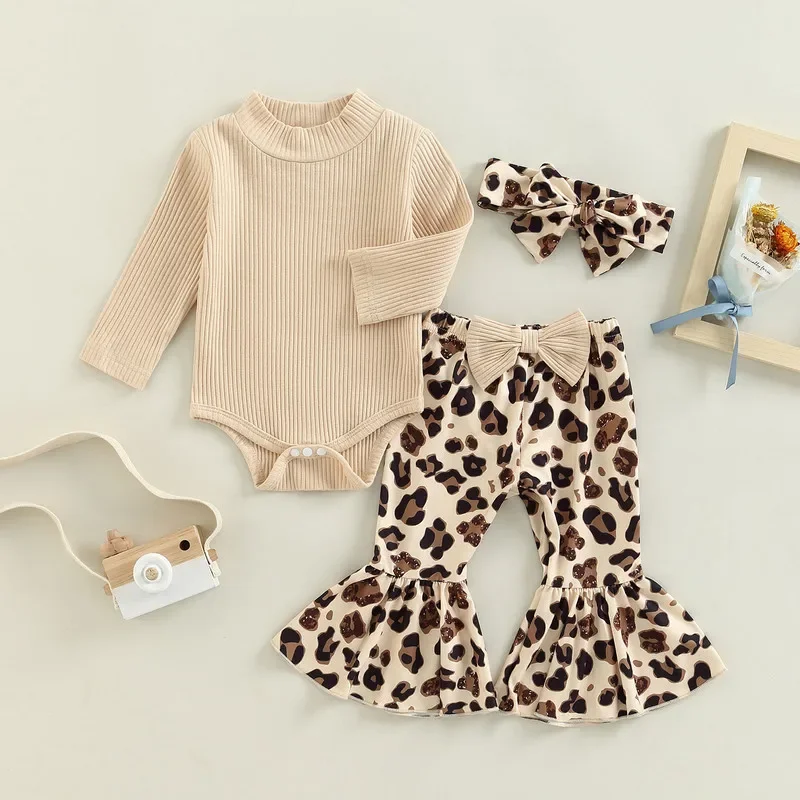 Leopard Bow Baby Girl Pants Set 1