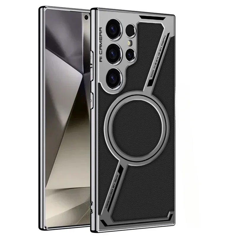 Electroplated Leather Magnetic Wireless Charging Phone Case - Ultra Protective Back Cover