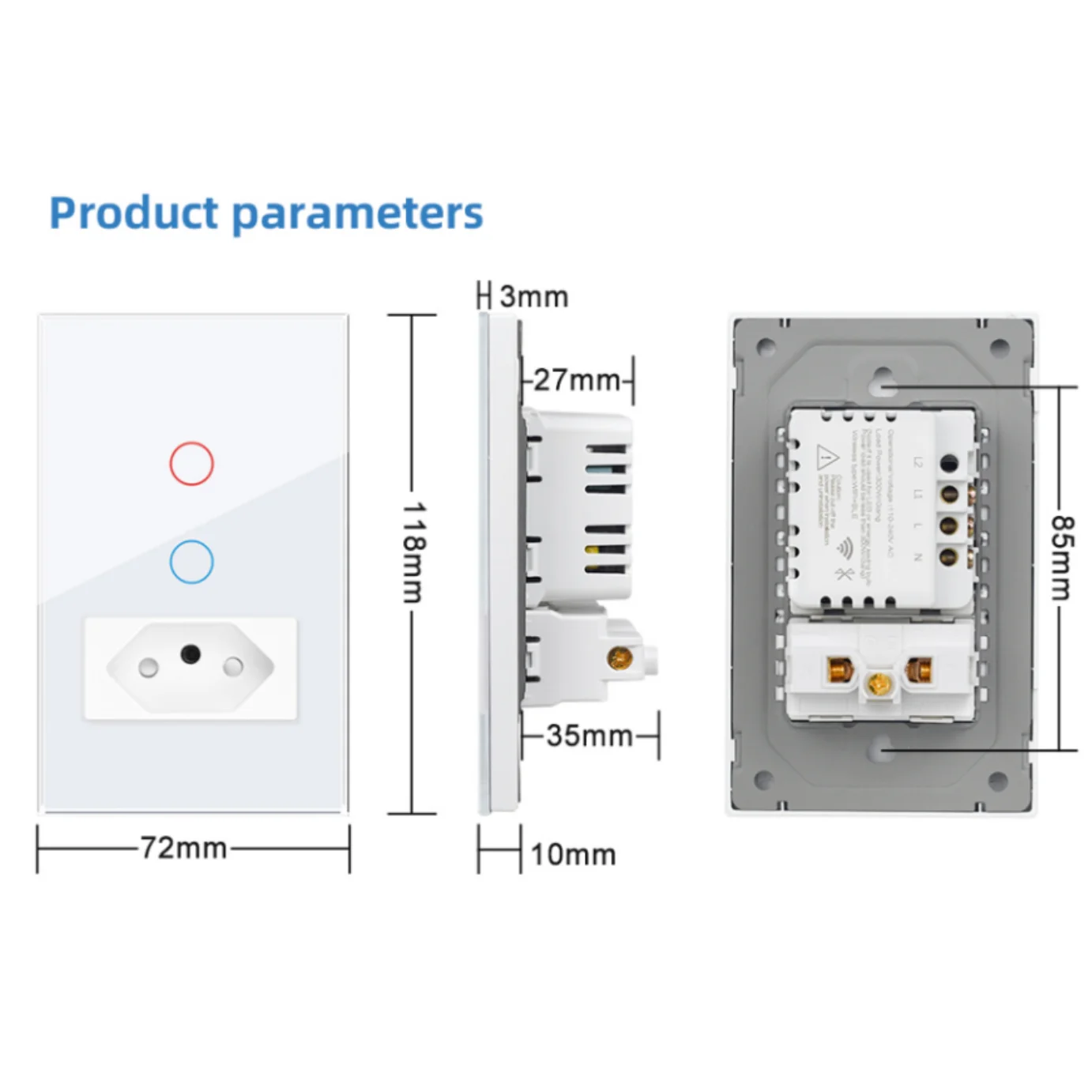 VISWE Tuya BR/USA wifi 스마트 벽 스위치 1/2gang, 118*72mm 강화 유리 패널 LED 조명 스위치 Alexa Google 홈