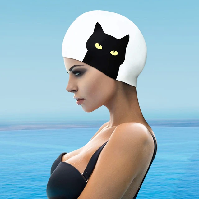 Cartoon Gato Gorro de natación Elástico Impermeable Tela de silicona Pelo  largo Deportes Piscina Sombrero Alta elasticidad Lindo gorro de baño de  moda