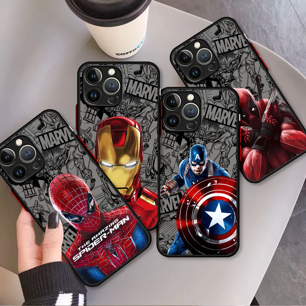 Custodia Morbida Per Iphone 13 Xr 12 Mini 8 Plus Xs X 11 Pro 7 6S 14 Pro Max Se 14 Marvel Avengers Spiderman Ironman Hard Pc Cover