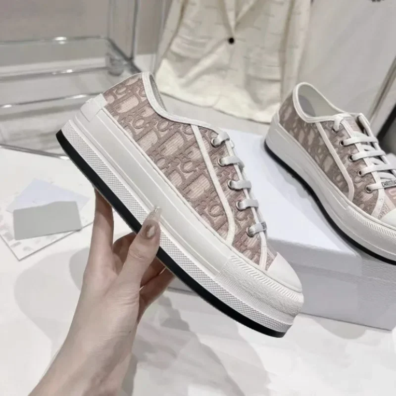 Embroidered canvas shoes, new lace up white shoes, thick sole with increased height inside, comfortable casual sports shoes 5