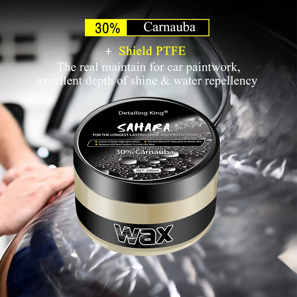 Pure Natural Car Wax PTFE* Carnauba Wax(30% Vol.) with High Gloss/Strong Hydrophobic/Super Lastingest Protection Car Waxing Care car wax