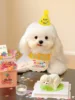 Cat Dog Birthday Bib and Party Hat Mini Doggy Cat Adjustable Bandana Scarf Pet Birthday Outfit Puppy Supplies
