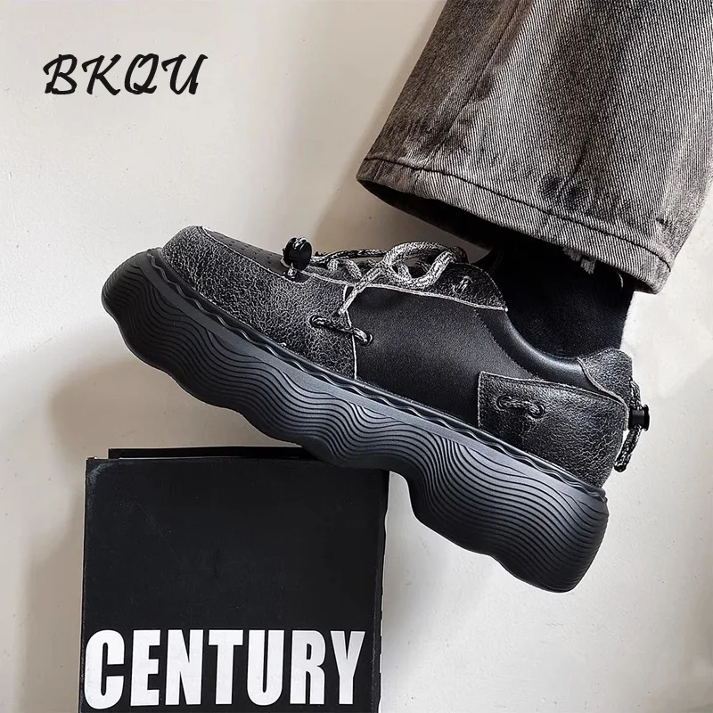 BKQU Commuter Boys Inside Increase Thick Soled Daddy Men Casual British Style Derby Shoes Big Head Korean Version of The Tide