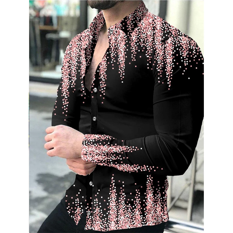 

Luxury Fashion Pink 3d Print Shirts for Men Shirts Single Breasted Shirt Casual Long Sleeve Tops Men's Clothing New Cardigan