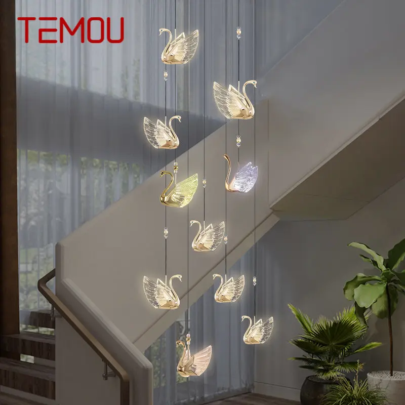 

TEMOU Nordic Swan Chandelier Lamp Fixtures Modern Creative LED Pendant Lights for Home Living Dining Room Decor