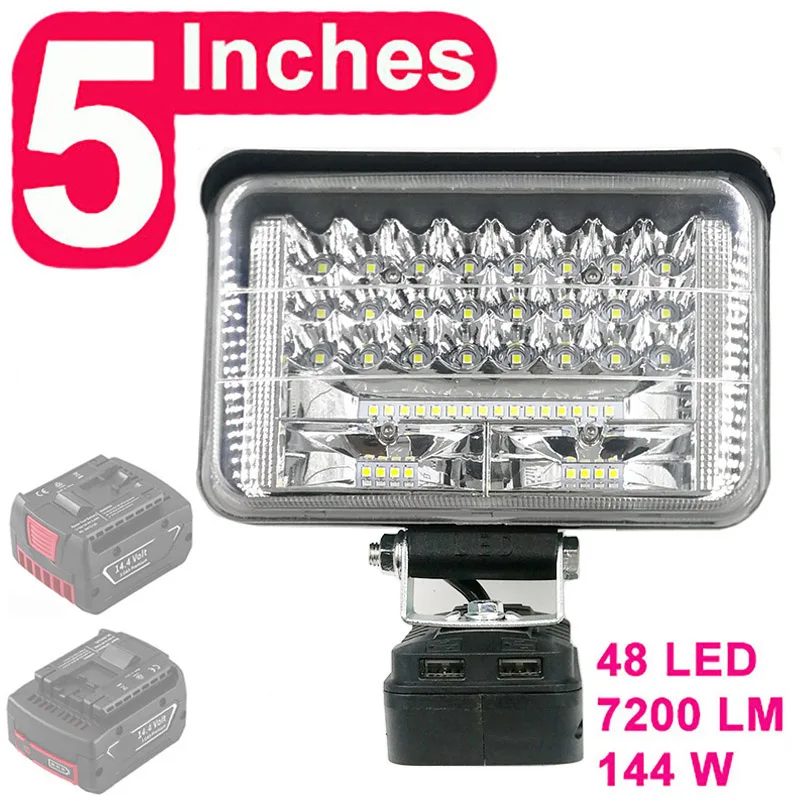 LED Working Light Lamp Flashlight Torch USB Mobile Phone Charger Adapter For Bosch 18V Li-ion Battery Power Bank Lithium Tool