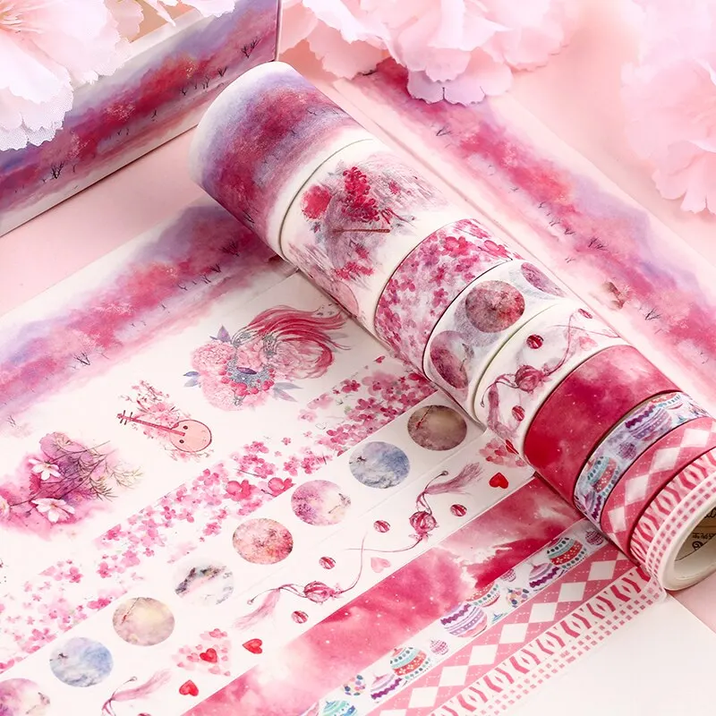 Washi tape 10 Rolls/box 11 Models Washi Tape Cute Illustration Style Decorative Handbook DIY Material Stationery