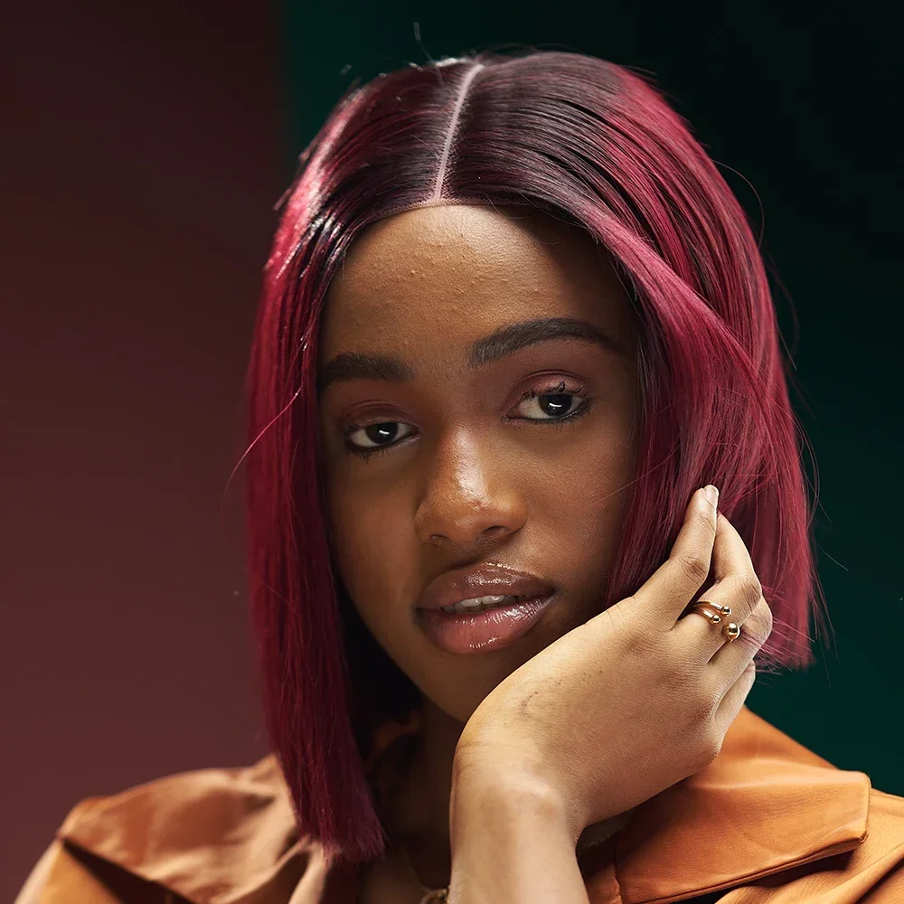 Human Hair Wig 99J Wine Red Short Bob Virgin Brazilian Bone Straight Bob Hair 2x6 Lace Closure Wig for Women with Baby