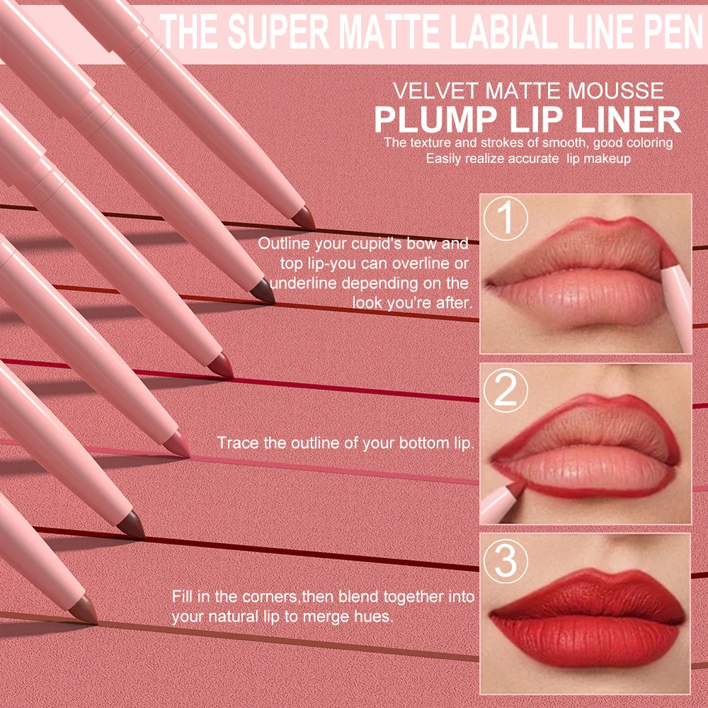 6pcs Mist Cream Lipliner, Velvet Texture Does Not Pull Out, Easy To Apply, Not Easy To Smudge, Simple To Outline The Lip Shape 5