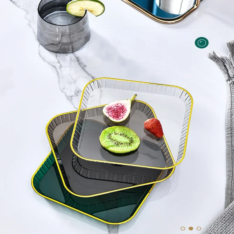 Elegant Gold-Trimmed Clear Plastic Trays-Perfect for Dinner Parties, Tea Gatherings, & Grocery Showcases