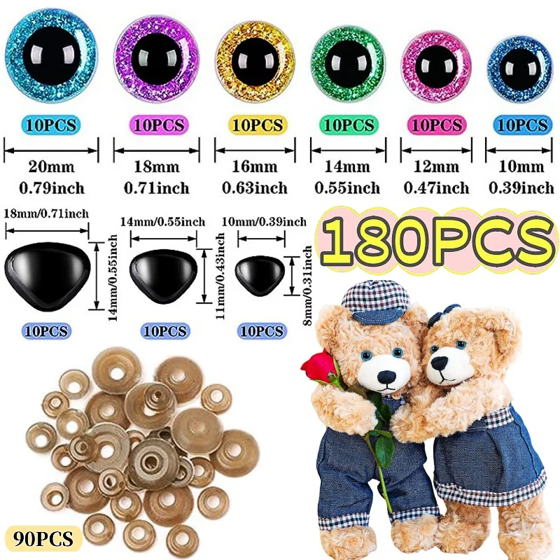180PCS Amigurumi 박제 동물을위한 안전 눈과 코 반짝이 눈 DIY 크로 셰 뜨개질 곰 장난감 눈 코 세트 인형 만들..