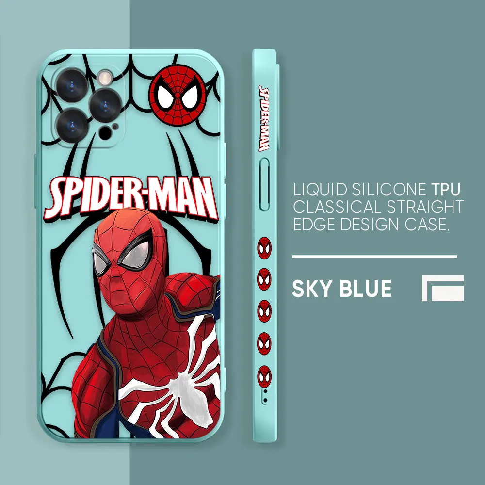 thumbnail image 1 of Funda para iPhone 14 13 12 11 Pro XS Max Mini X XR 7 8 6 6S Plus Color Simple funda de silicona líquida Marvel's Hero Spider-Man, 1 of 5