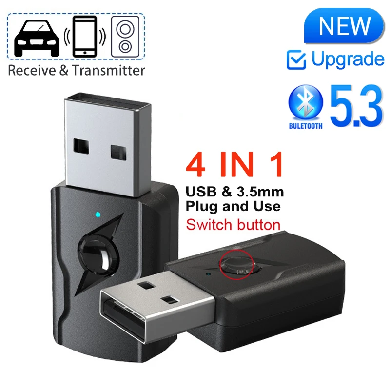 

USB & 3.5mm AUX Bluetooth 5.3 Dongle Audio Receiver Transmitter Music Adapter For PC Mp3 Speaker TV Wireless Earphone Car Radio