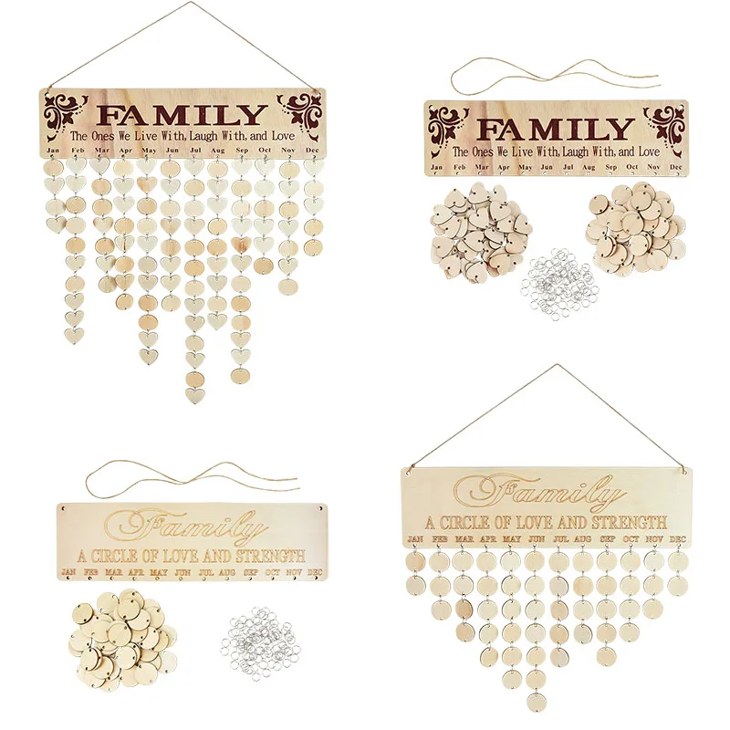 Family and Friends Wooden Birthday Reminder Calendar Birthday Tracker Wall Hanging Plaque Board Sign DIY Home Decoration Gifts