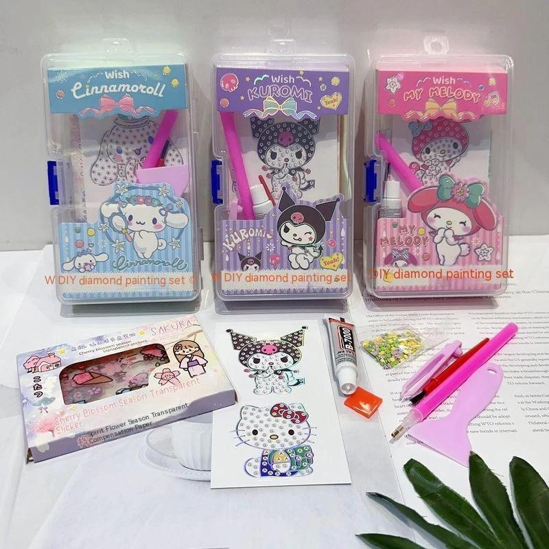 12 pieces - Kuromi diamond painting, lovely sanrio diamond painting art  kit, double-sided full-diamond painting sticker, children's handicraft kit,  girl's wallet sticker, notebook sticker : : Home & Kitchen