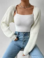 Women's Open Front Cropped Ribbed Knit Shrug Sweater