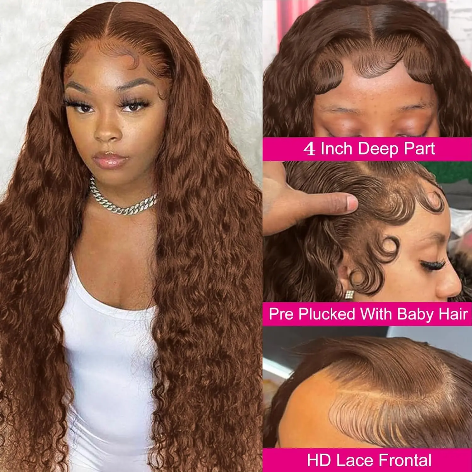 Curly wigs Transparent Lace Front Wig Chocolate Brown 13x4 13x6 Brazilian Deep Wave Frontal Human Hair Wig for Women Pre Plucked 3