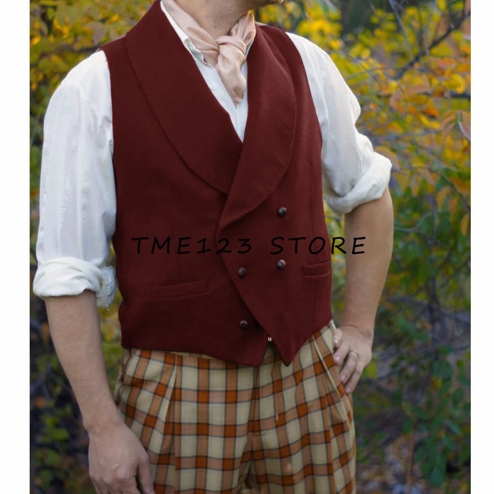 Men's Vest solid color Tailored Collar Double Breasted Male Gentleman Business Waistcoat Jacket Casual Slim Fit Gilet Homme Vest