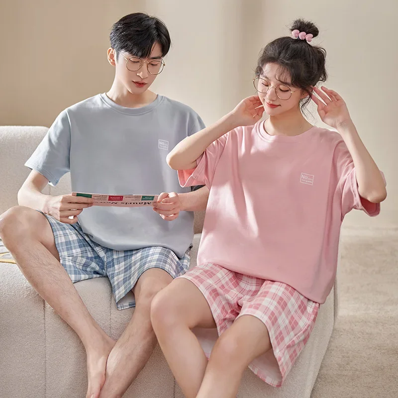 Couples Pajamas Women‘s Summer Short-sleeved Shorts Sleepwear Simple & Loose Men‘s Home Clothes Can Be Worn Externally in Summer