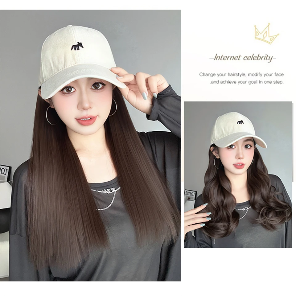 Synthetic Straight Hair Wig Cap for Women Black Brown