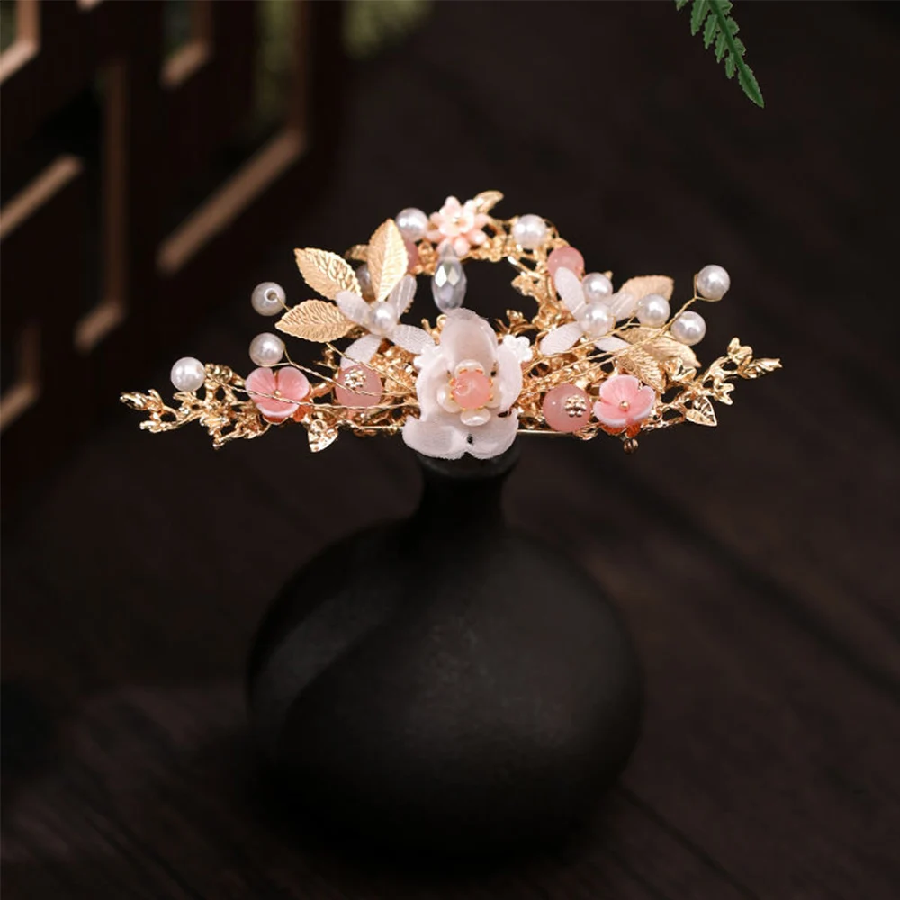 Girls Headpiece Long Flower Handmade Fashion Tassel Headwear Sets Hair Comb Hanfu Hair Stick Earrings