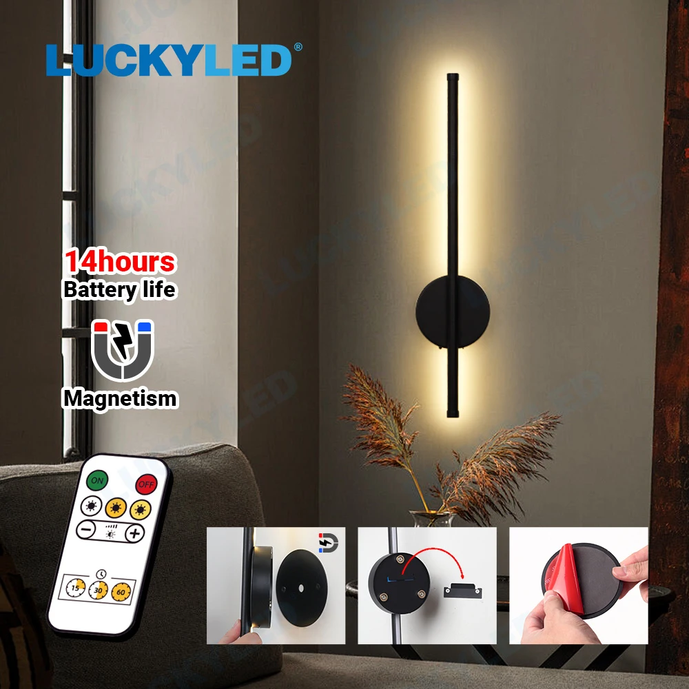 LED Wall Lamp USB Rechargeable 50cm 80cm Wireless with Remote Control Bedroom Bedside