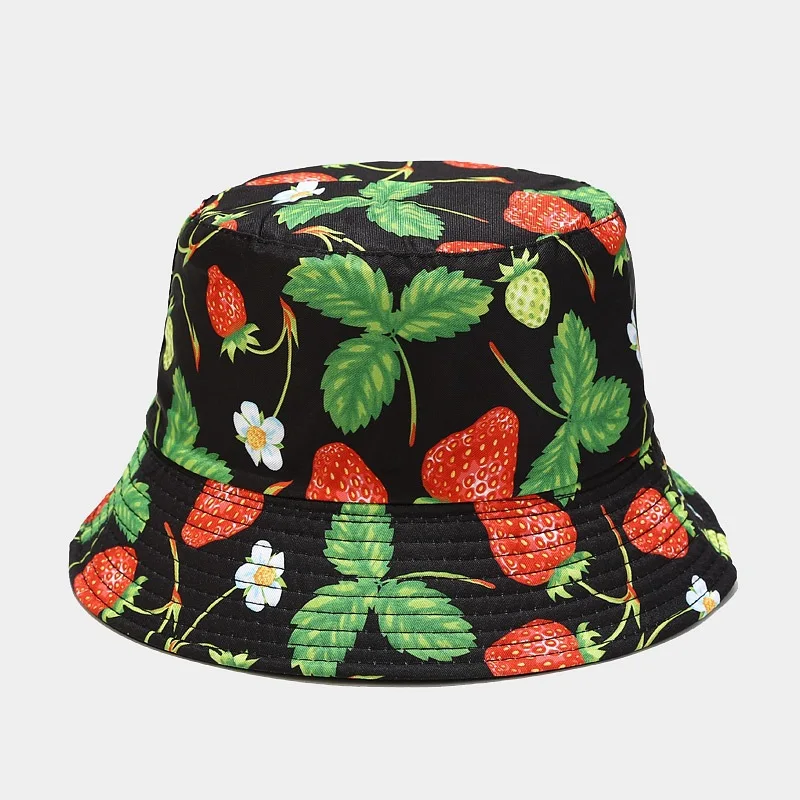 New Creative Fruit Pattern Fisherman's Hat Unisexdouble Sided Bucket Cap Uv Protection Panama Sun Caps for Girls Beach Hats bucket sun hat womens Bucket Hats