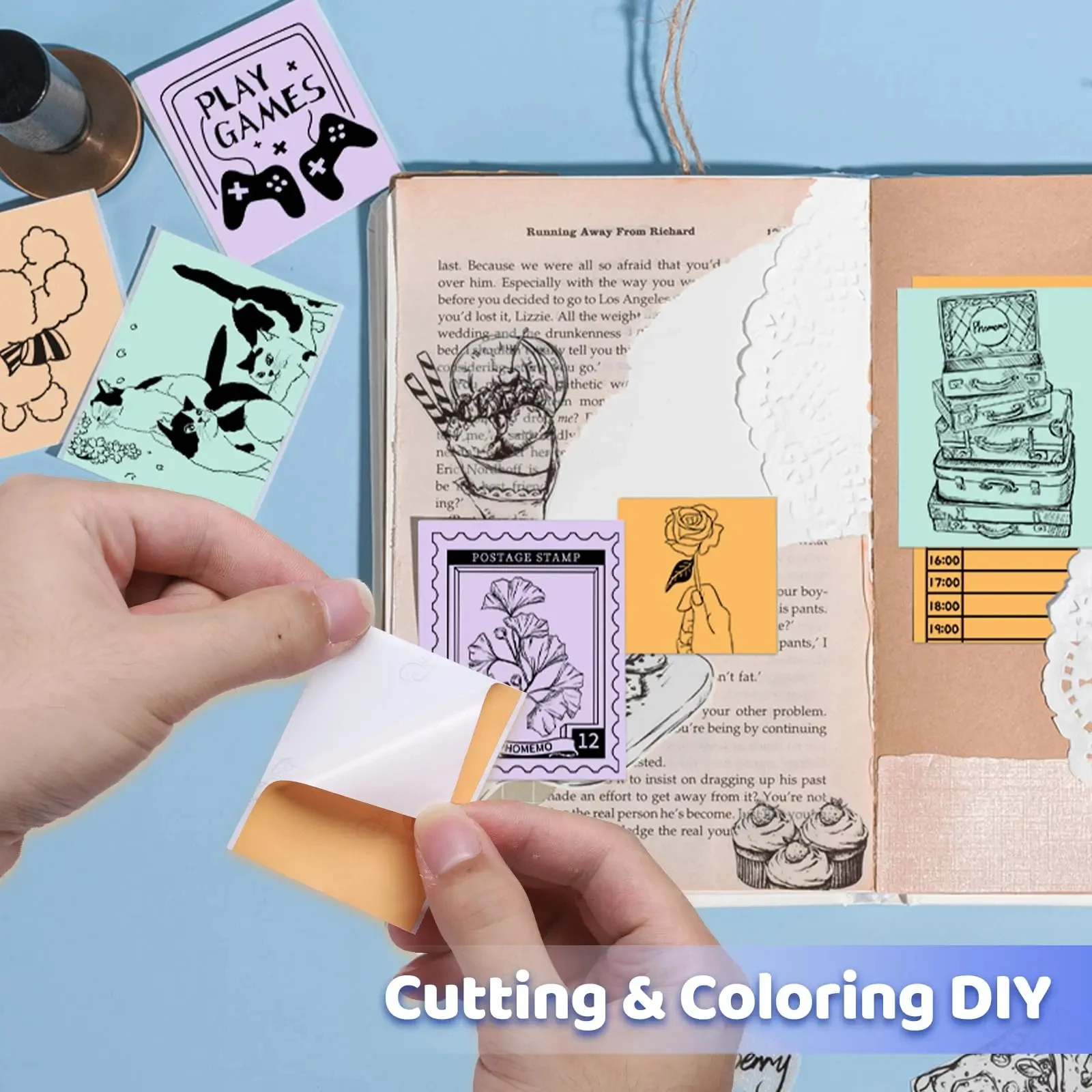 6롤 멀티 컬러 홀로그램 감열지 휴대용 프린터, 저널 장식, DIY 공예, 선물 라벨용 화이트 & 실버 리필