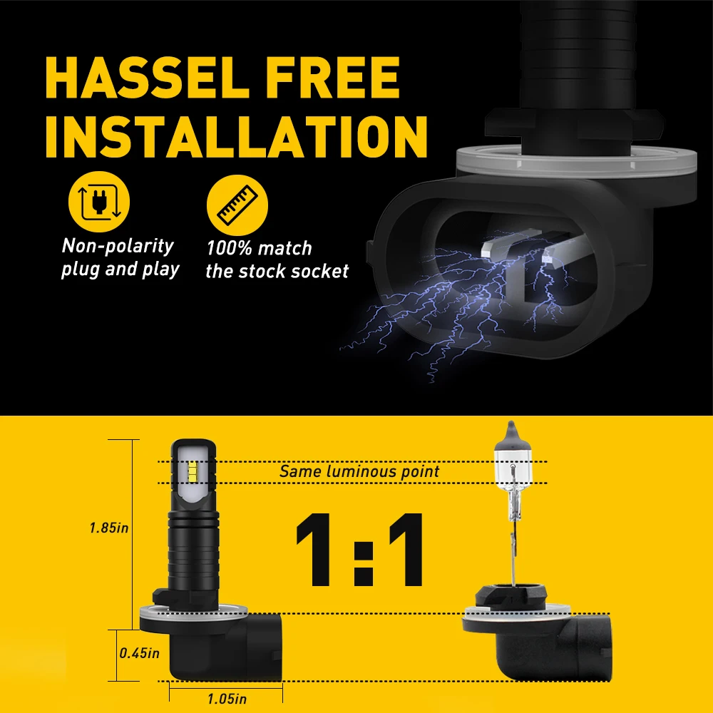 AUXITO 2개입 H27 881 H27W/2 LED 자동차 헤드라이트 안개등 캔버스 에러프리 6000K 화이트 881 LED 전방 주행등 12V