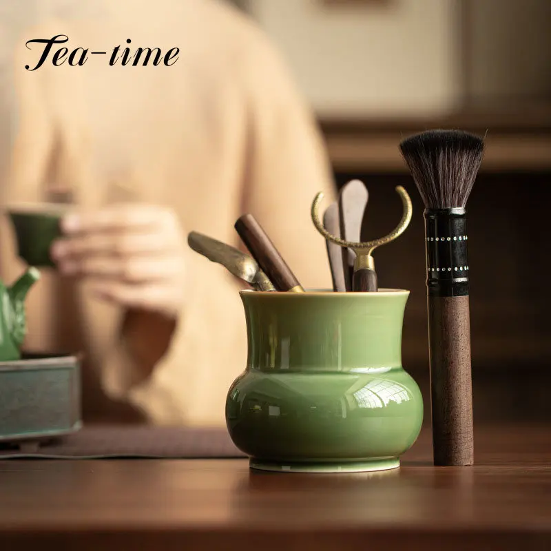 

Green Glass Glaze Tea Ceremony Six Gentlemen Kung Fu Tea Tea Spoon Tools Set Accessories Small Tea Residue Bucket Utensils Items