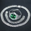 3pcs Men's Silver Watch Set Hip-hop Punk Inlay Diamond Watch+Cuban Chain+Bracelet Comes With Strap Adjuster Stylish Jewelry Gift 3
