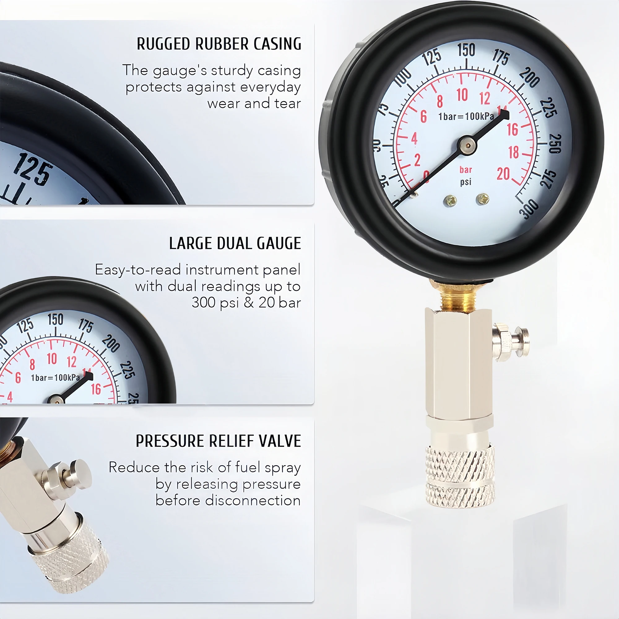 가솔린 엔진 압축 측정기, M10 M12 M14 M18 어댑터가 포함된 자동차 실린더 테스터 세트, 자동차 도구, 압력 게이지