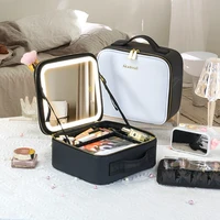 Travel Makeup Bag with LED Lighted Mirror 3 Color Scenarios Adjustable Brightness, with DIY Dividers, Toiletry Makeup Case Gift 2