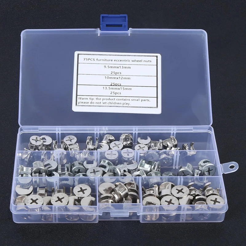 75pcs 두꺼운 3 in 1 커넥터 편심 휠 커넥터 가구 하드웨어 직경 15mm/13mm/12mm