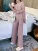 Autumn Winter 2 Pieces Women Sets Knitted Tracksuit 2023 New Turtleneck Sweater and Wide Leg Jogging Pant Pullover Suits 6