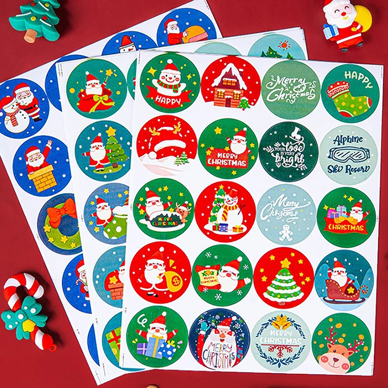 

60Pcs Merry Christmas Stickers Round Christmas Goods Sealing Sticker Paper In Notebook Stationery