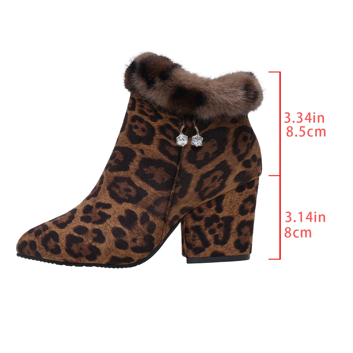 Aphixta 8cm High Heel Ankle Boot Yellow Leopard Print Furry Woman Modern Boot Brown Pointed Toe Zip Ladies Footwear Big Size43
