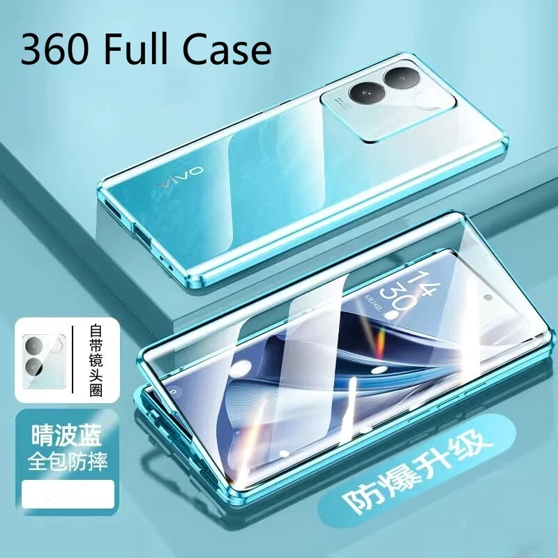 

360 полная яркость для Vivo T2 Pro IQOO Z7 Pro Чехол двухсторонняя Магнитная металлическая крышка для телефона с закаленным стеклом прозрачная крышка для телефона