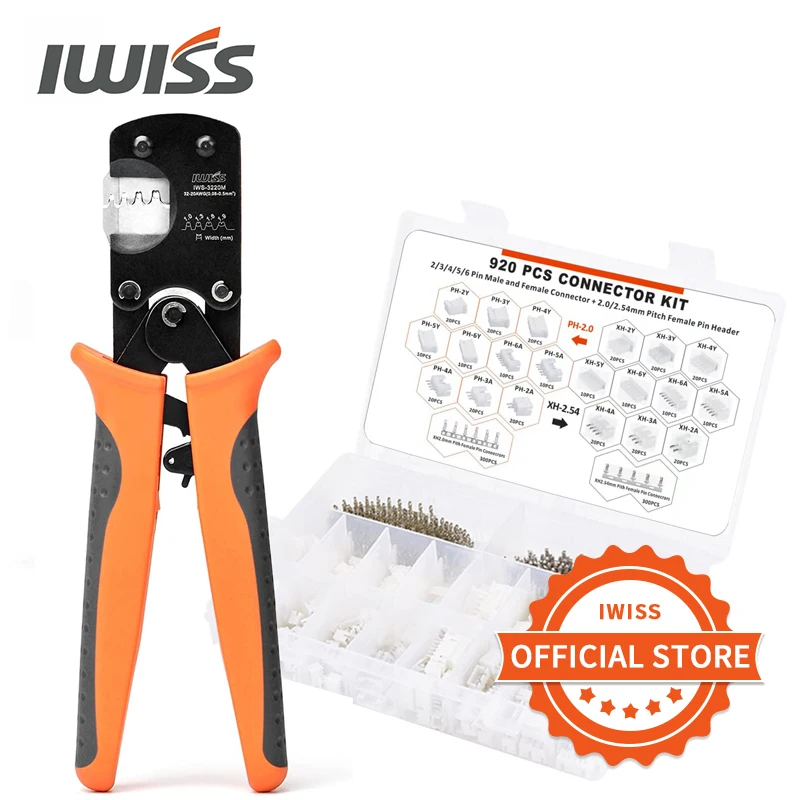 Iwiss Iws-3220M Micro Connettore Pin Crimm Pin G Tool Per Terminali Jst Xh2.54/Ph2.0 Pinze Per Mini Pinza A Crimpare Manuale Da 0.03-0.5Mm ²