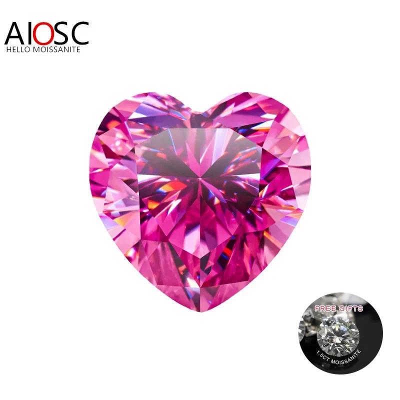 

AIOSC 100% Real Moissanite Heart Cut Pink Color Loose Gemstones VVS1 Stone for Diamond Ring with GRA Certificate Precious Gems