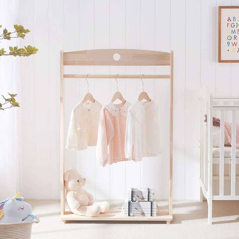 Porte-manteau au sol en bois massif pour enfants, présentoir simple pour bébé, étagère de rangement pour chambre à coucher, cintre Ins