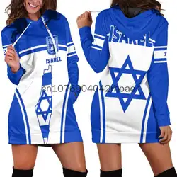 2024 New Israel Flag Hoodie Dress Vintage Harajuku 3D Printed Flag Jumper Casual Sexy Female Hoodie Dress