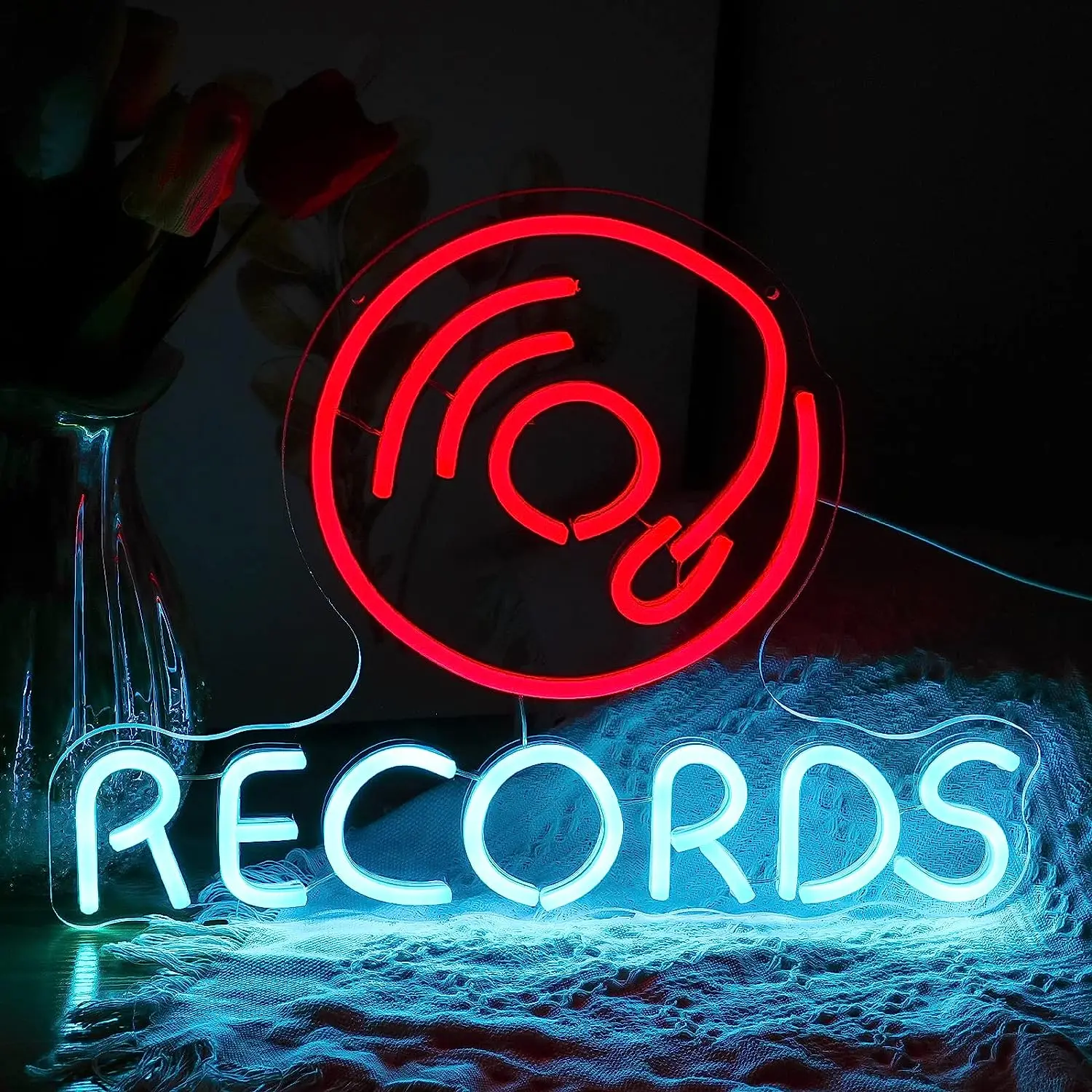 

Records Neon Sign USB Powered for Room Decor, LED Neon Light Dimmable Night Light for Bar Music Studio Wall Art