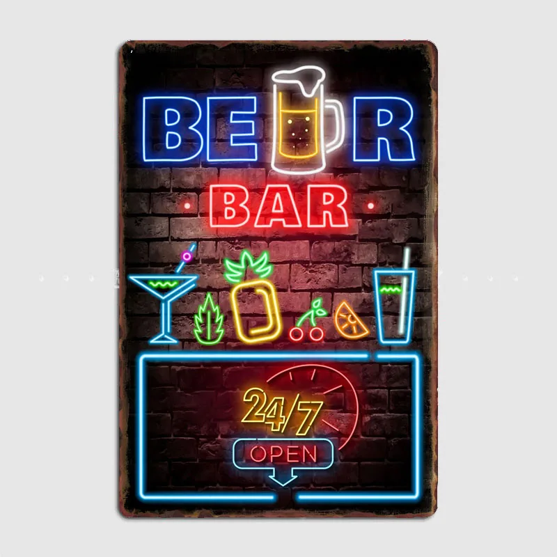 

Pub Neon Beer Bar Metal Sign Poster Garage Living Room Decoration Neon Sign Cinema Living Custom Tin Vintage Home Decor wall