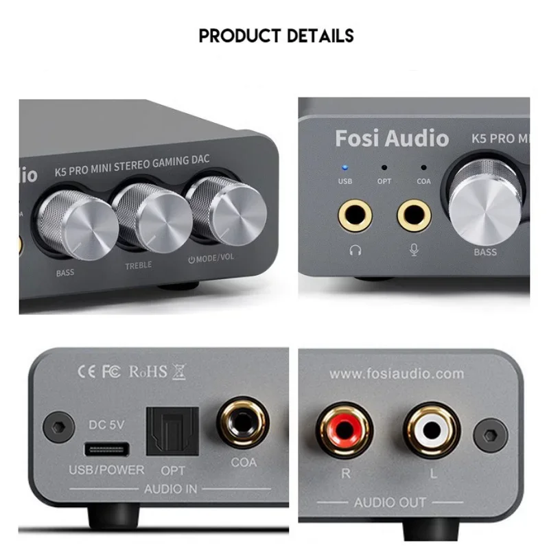 K5 PRO USB Gaming DAC With Microphone Headphone Amplifier Mini Audio DAC for PS5 Desktop Powered Active Speakers