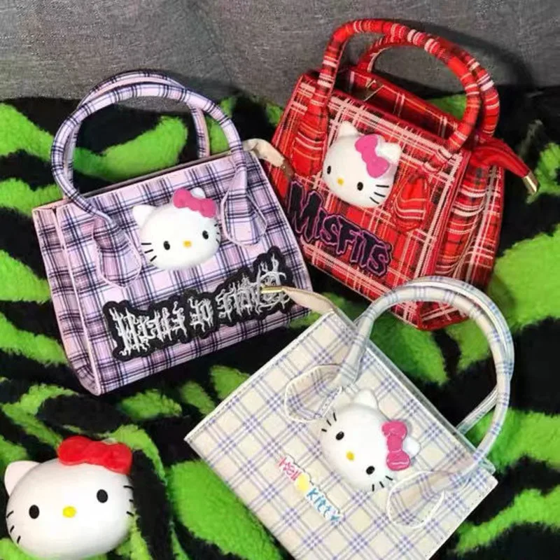 

Новинка 2023, сумка Sanrio Hello KittyBag, сумка в стиле ретро Y2k, модная клетчатая сумка через плечо в стиле Миллениум для девушек