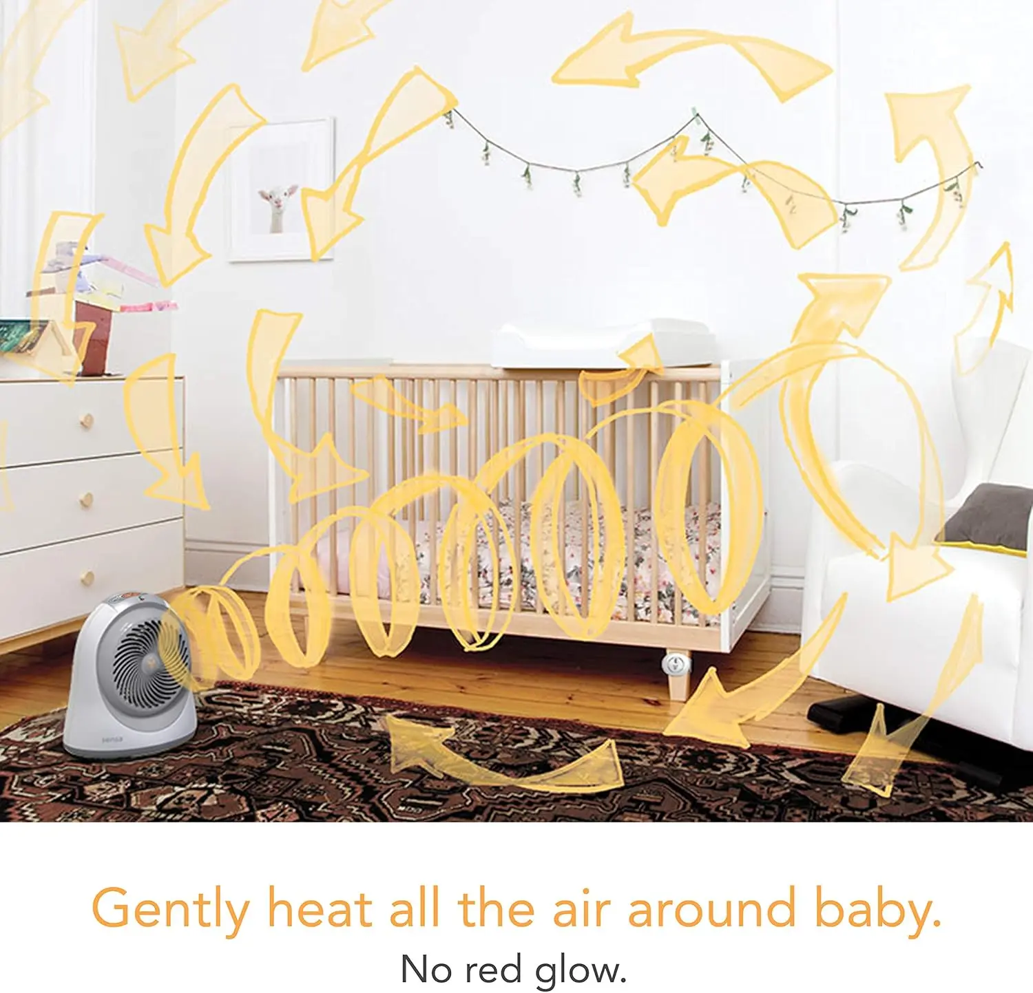 Nursery Space Heater, 1200W with Adjustable Thermostat, Electric Heater for Baby with Locking Controls, Tipover Protection, Safe