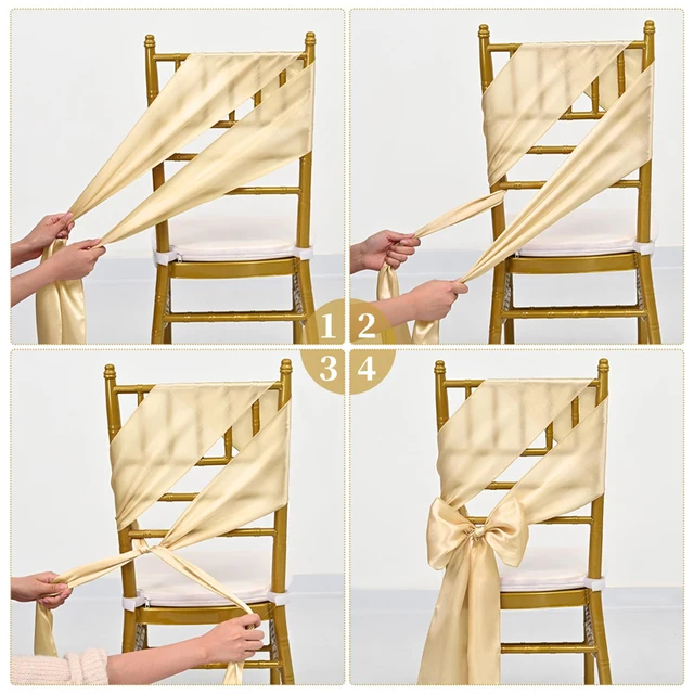 Ceintures de chaise en satin pour chaise de mariage, nœud papillon, cravate en ruban pour banquet de mariage, fête de Thanksgiving, hôtel, anniversaire, décoration de chaise de banquet 6